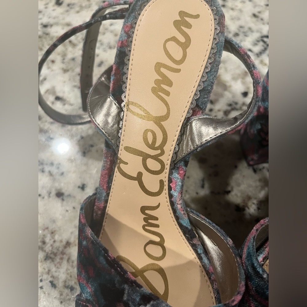 Sam Edelman Multicolor Velvet Platform Ankle-Tie Sandals - Teal, Pink, Black - Picture 5 of 10